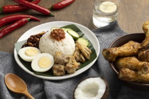 contoh foto produk makanan indonesia nasi uduk dari angle samping