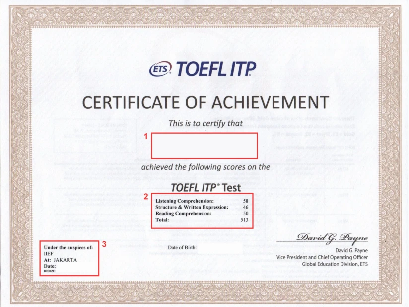 contoh sertifikat toefl itp