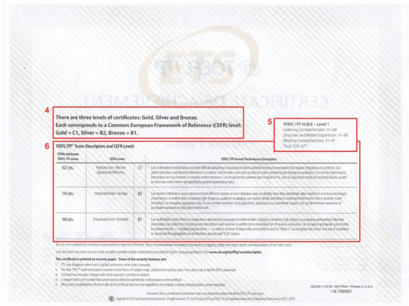 contoh sertifikat toefl itp